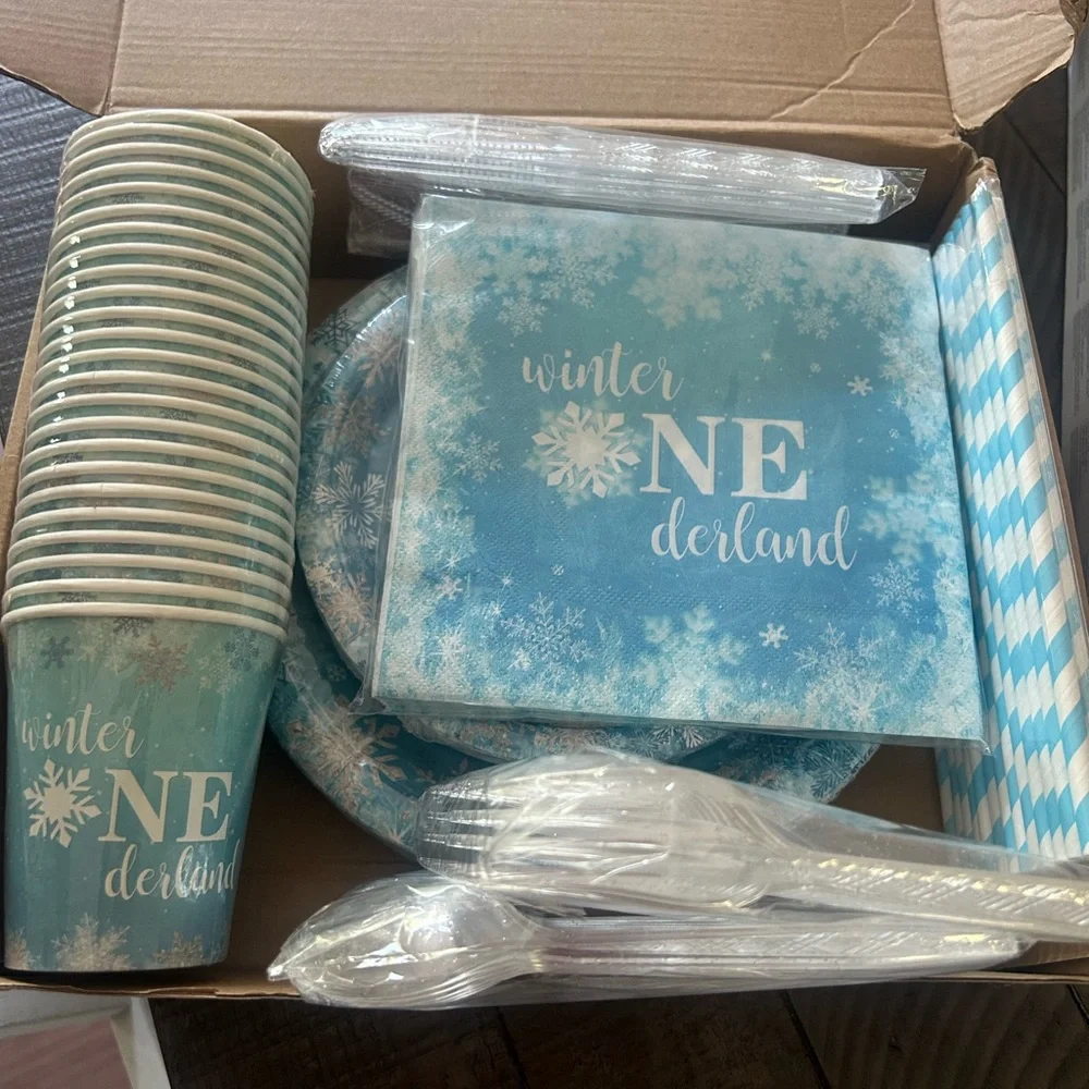 Winter one derland Party for 24 one birthday winter party plates cups fork New